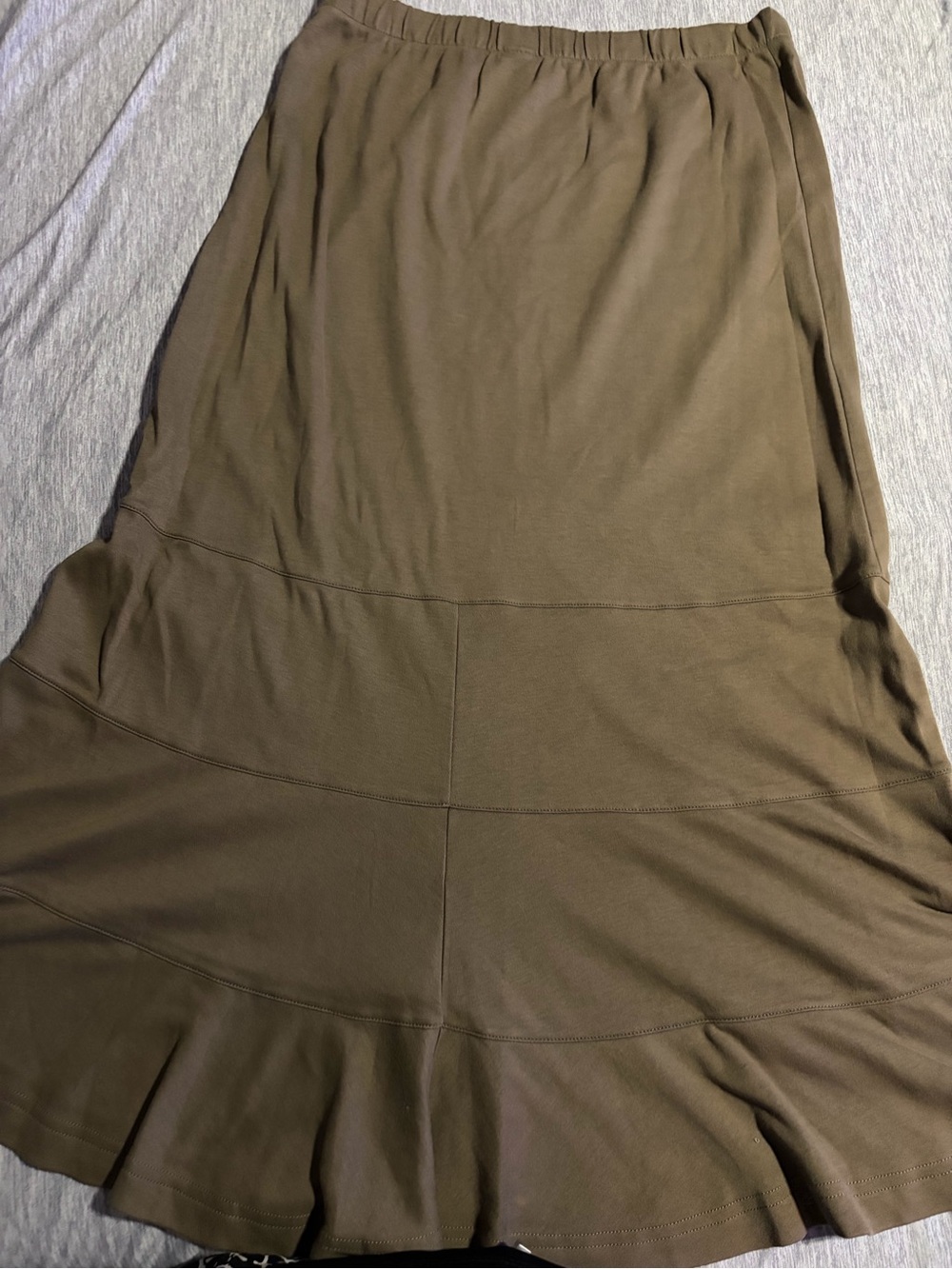 Peruvian Connection Olive Maxi Skirt with Flared Hem